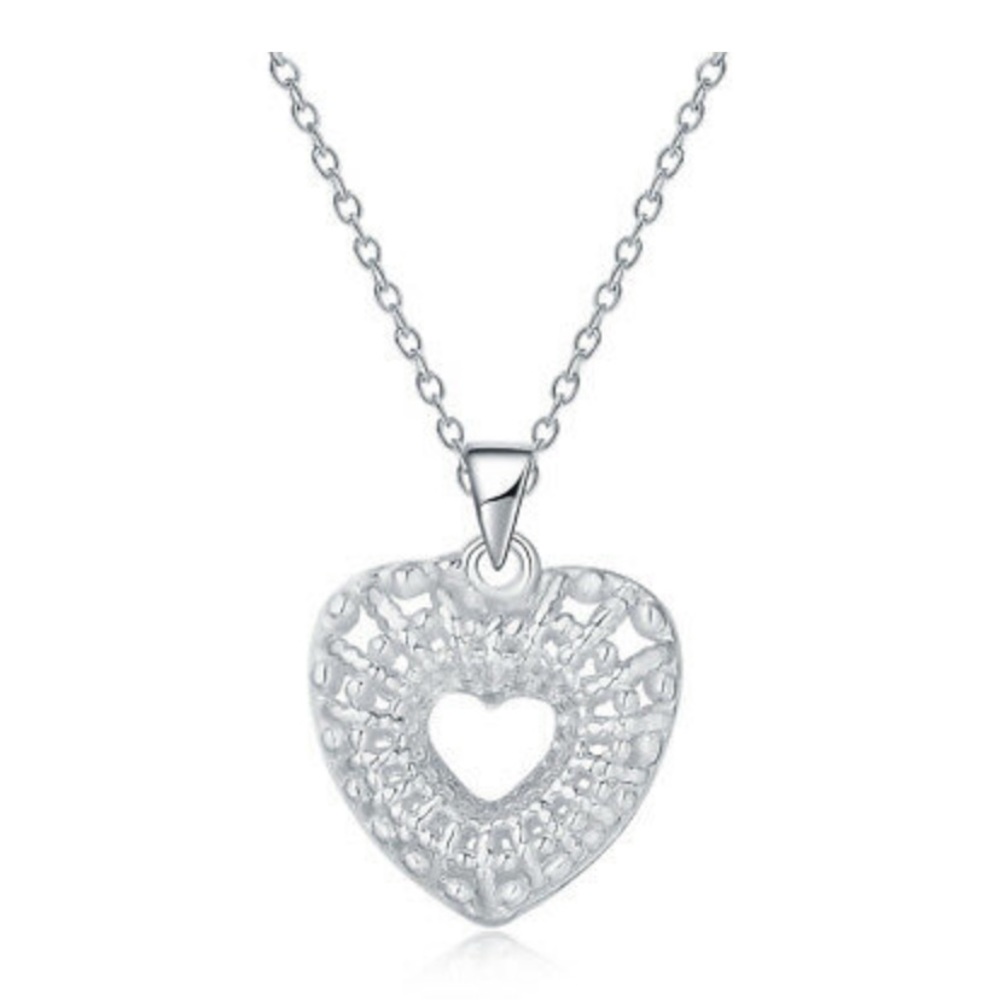 925 Sterling silver charms heart necklace jewelry - Picture 2 of 4